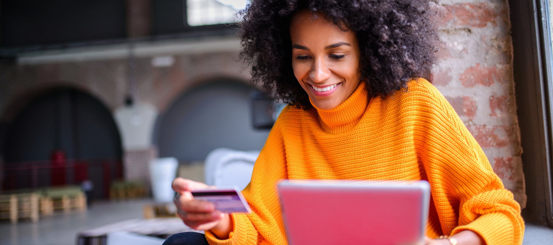 stock photo woman making online donation